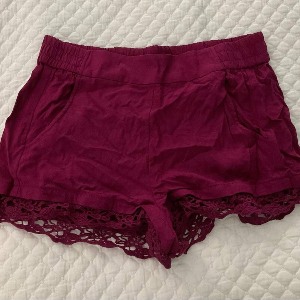 Express Deep Red Shorts with Lace Detail